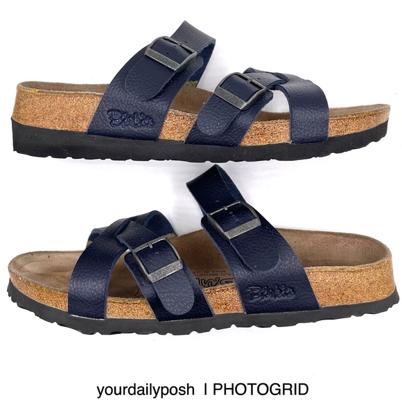 Birkenstock Shoes - Birkenstock Birki’s Nepal navy blue faux leather CUSTOM ORTHOTIC sandals EU 39